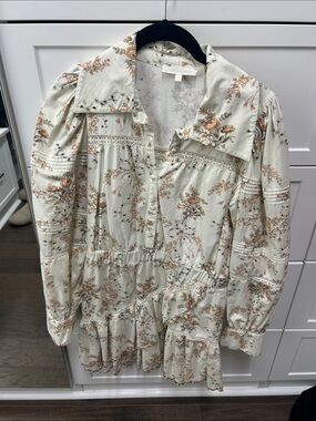 LoveShackFancy Cream Floral Button-Front Dress